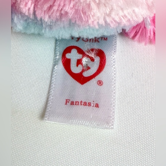 Ty Beanie Boo Pink Plush Unicorn Fluffy Fantasia Sparkly Gold Eyes Horn Feet NWT - Picture 8 of 11